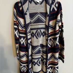 Navy and Cream Geometric Patterned Women's Sweater
